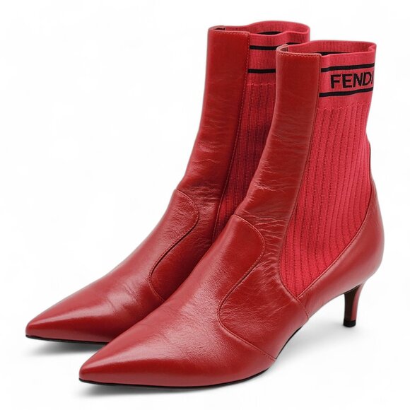 Fendi Rockoko Sock Ankle Booties - Red - Picture 4 of 8